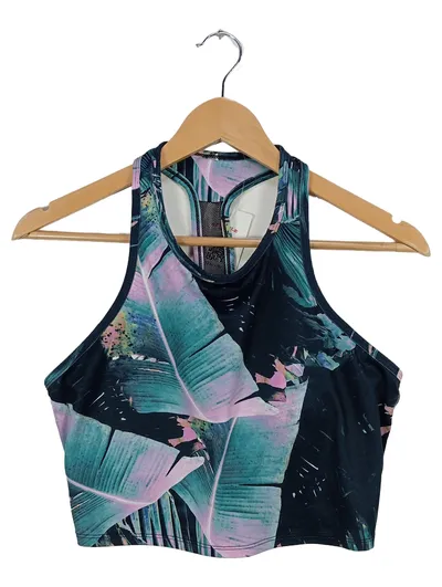 Fabletics Damen Sport-Top Crop Top Tropisches Blattmuster Gr. 40/L