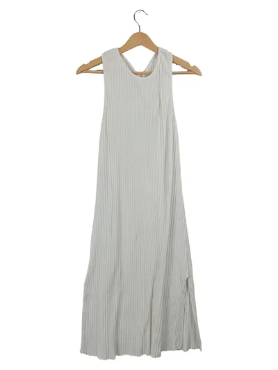 MANGO MNG Basics Damen Sommerkleid Rippstrick Weiß Gr. L ärmellos