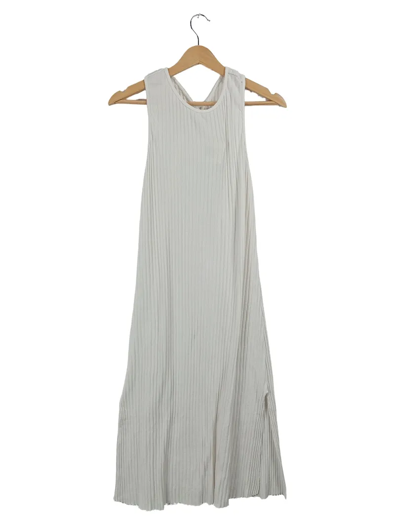 MANGO MNG Basics Damen Sommerkleid Rippstrick Weiß Gr. L ärmellos 1