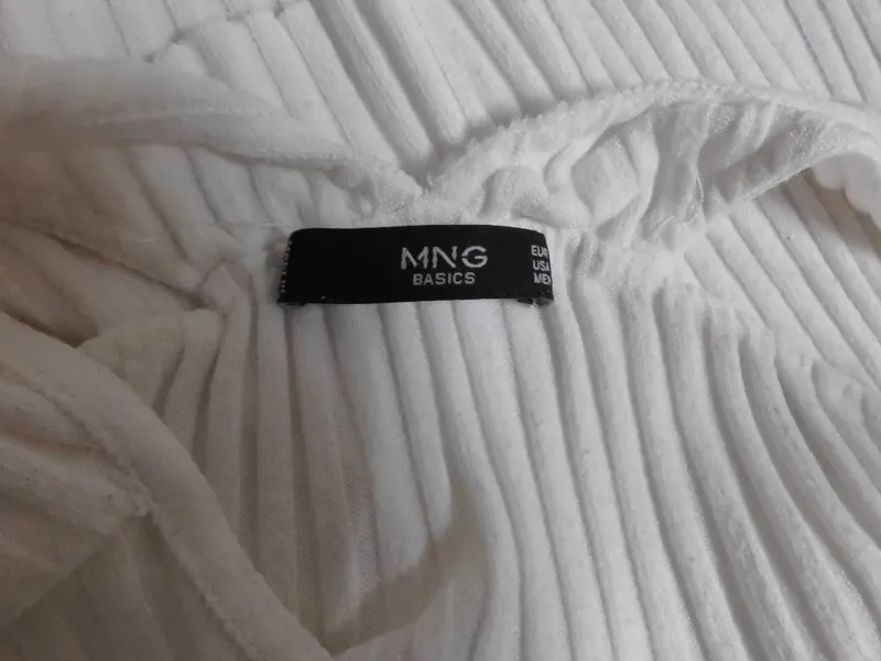 MANGO MNG Basics Damen Sommerkleid Rippstrick Weiß Gr. L ärmellos 3