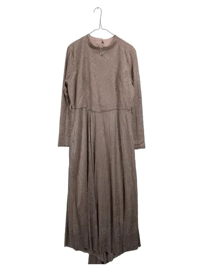 ArmaCool Festliches Kleid Damen Gr. 44 Langarm Beige Metallic Maxikleid