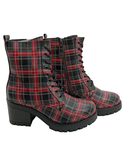BLACK PREMIUM BY EMP Damen karierte Schnürstiefel Größe 38 Modisch Mehrfarbig