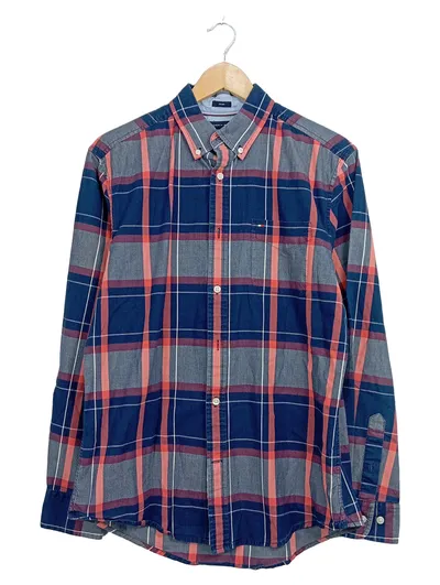 Tommy Hilfiger Herren Freizeithemd Kariert Blau Rot Gr. M Indigo