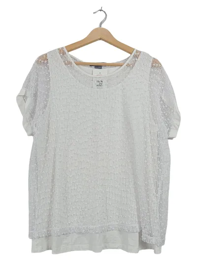 Adagio Damen Shirt Netz-Optik Weiß Gr. 44 Kurzarm Casual Top