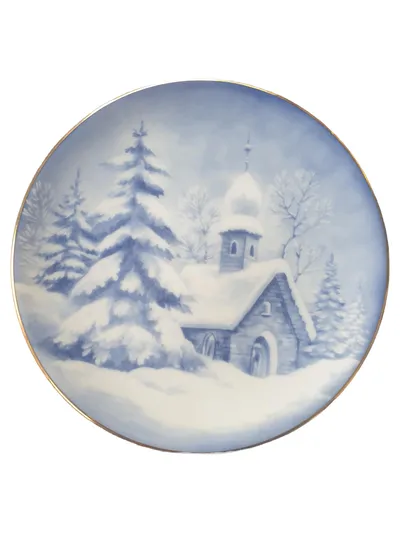 BAREUTHER Wandteller Porzellan Weihnachten Blau Winterlandschaft 20 cm