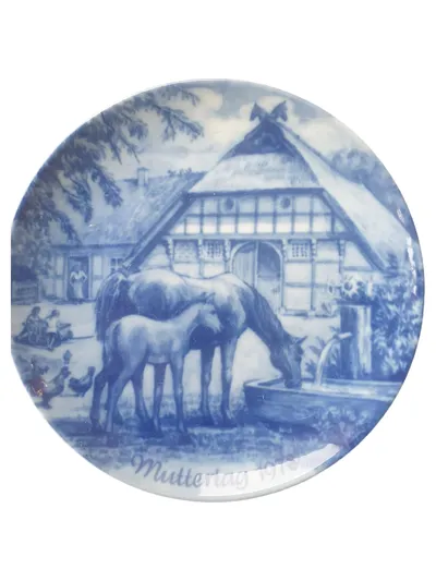 Berlin Design Sammelteller Muttertag 1978 Pferd Porzellan Blau 19 cm
