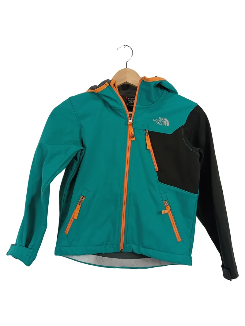 The North Face Kinder Softshelljacke Gr. 140 Petrol Orange Kapuze 1