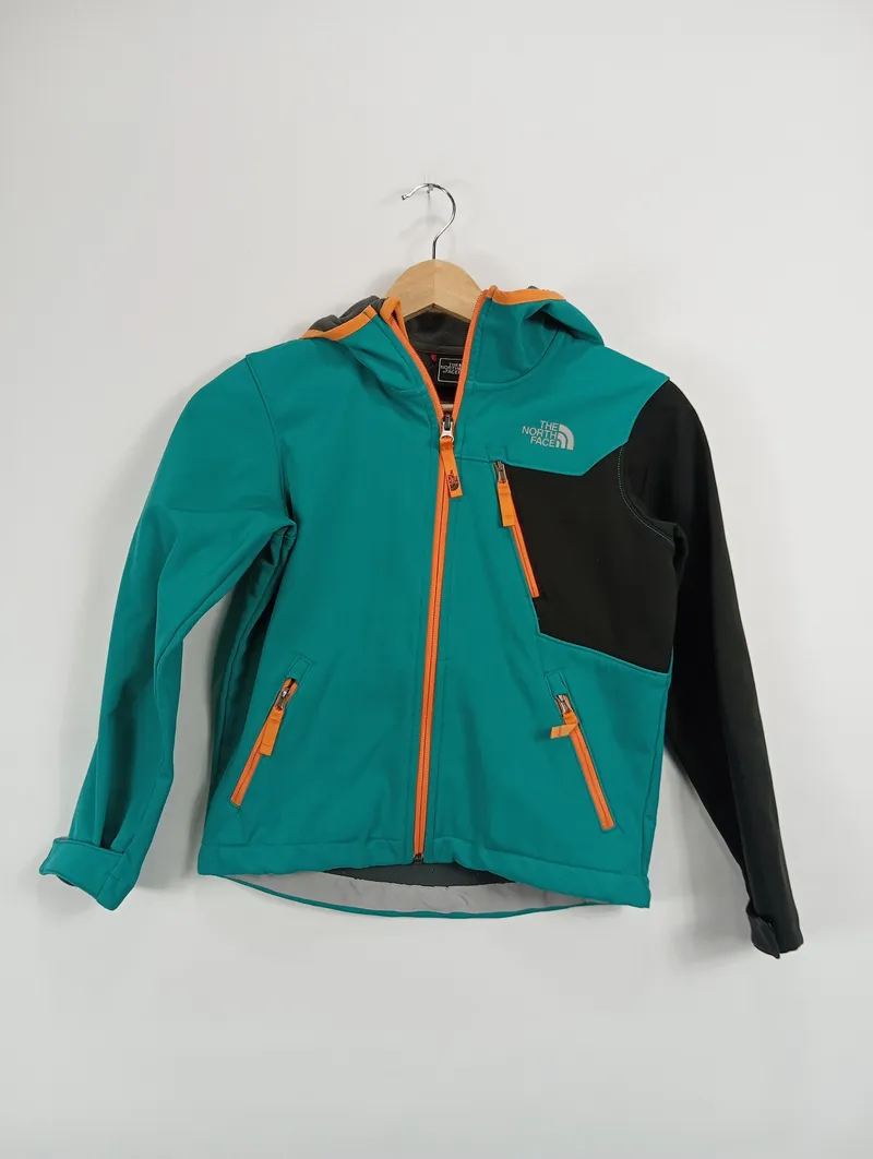 The North Face Kinder Softshelljacke Gr. 140 Petrol Orange Kapuze 2