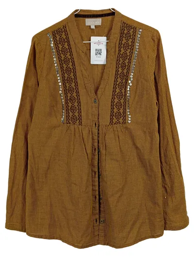 Casa Blanca Damen Hemdbluse Gr. 38 Braun Kariert Stickerei Boho