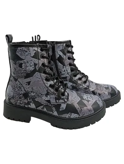 EMP Damen Stiefel Gr. 38 Mehrfarbig Grafisch Casual Schnürstiefel Reißverschluss