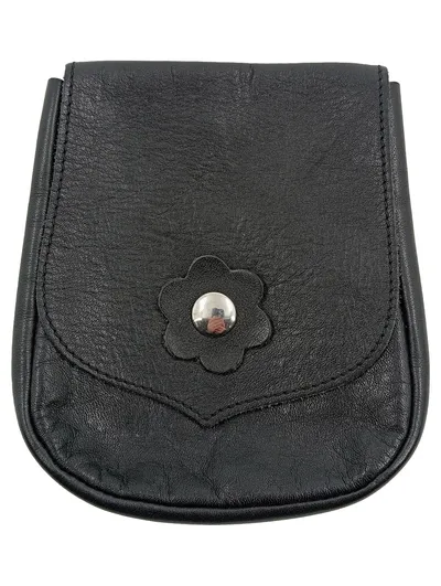 Damen Leder Geldbörse Schwarz Blumenverschluss Gold Pfeil Boutique