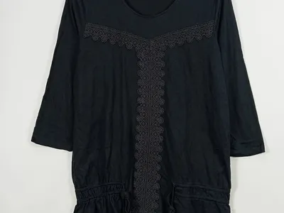 Tom Tailor Damen Langarmshirt Spitze Schwarz Gr. L 40 Tunika