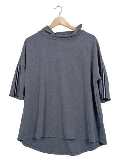 Betty Barclay Damen Shirt Gr. 44 Grau Strass Sterne 3/4-Arm Casual
