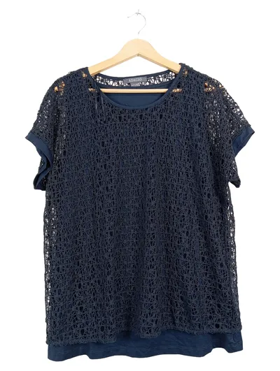Adagio Damen Top Shirt Gr. 44 Blau Spitze Lochmuster Elegant