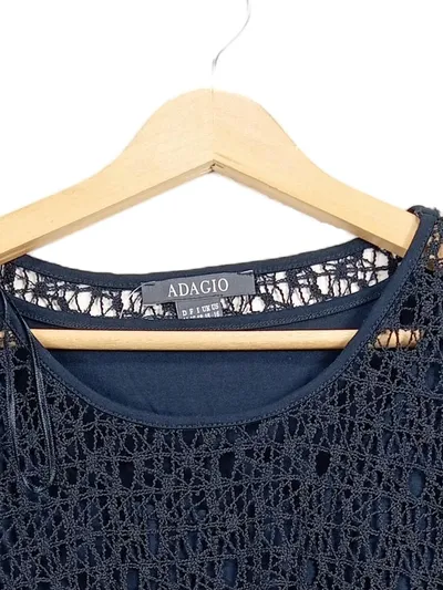 Adagio Damen Top Shirt Gr. 44 Blau Spitze Lochmuster Elegant