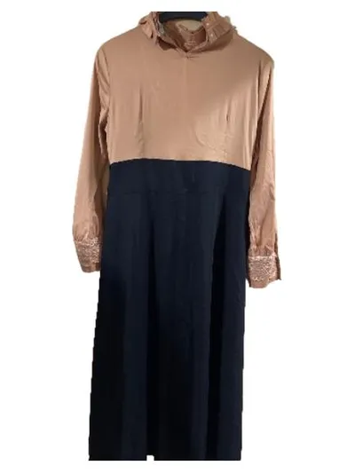 Damen Festliches Kleid Langarm Spitze Camel Schwarz Gr. 46 Elegant Maxikleid