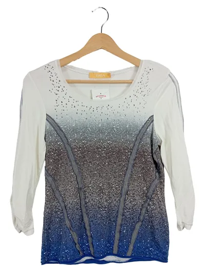 BIBA Damen Langarmshirt Gr. 36/S Mehrfarbig Glamourös mit Glitzer-Effekt