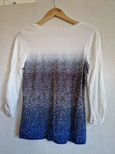 BIBA Damen Langarmshirt Gr. 36/S Mehrfarbig Glamourös mit Glitzer-Effekt