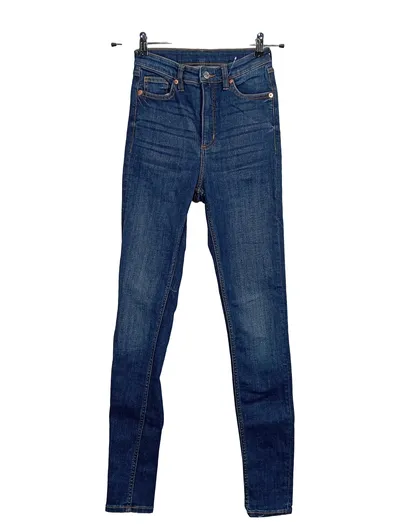 Monki Damen Jeans Slim Fit High Waist Dunkelblau Gr. W27/36 S