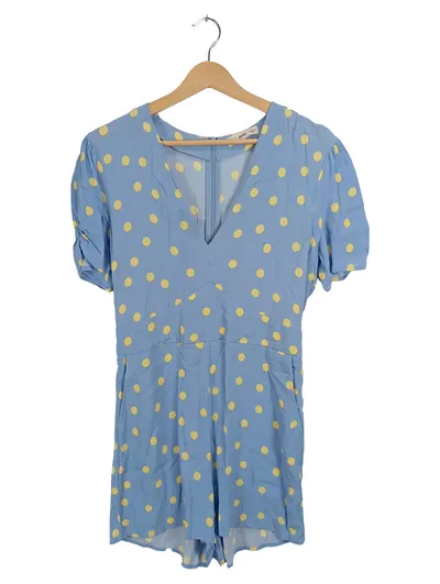MANGO Damen Jumpsuit Gr. 38/M Blau Gelb Polka Dots V-Ausschnitt