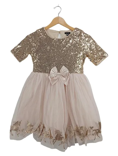 Zunie Mädchen Festkleid Pailletten Tüll Einhorn Schleife Rosa Gr. 140