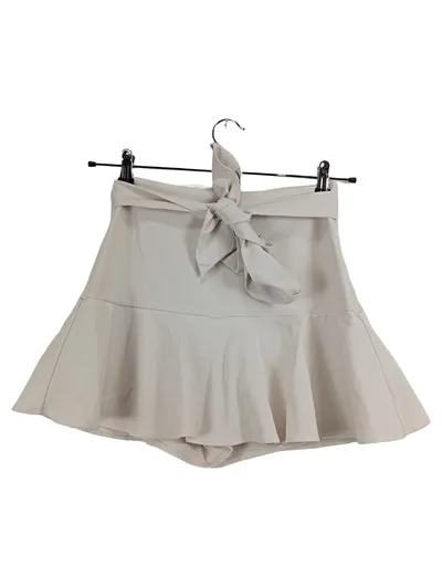 ZARA Minirock Damen Gr. S Beige mit Schleife Volant Feminin