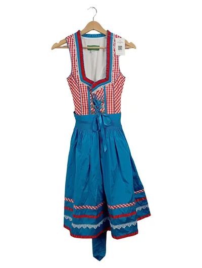 Dirndl Trachtenkleid Damen Gr. 34 Blau Rot Kariert Oktoberfest Tracht