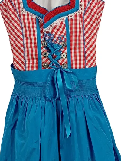 Dirndl Trachtenkleid Damen Gr. 34 Blau Rot Kariert Oktoberfest Tracht