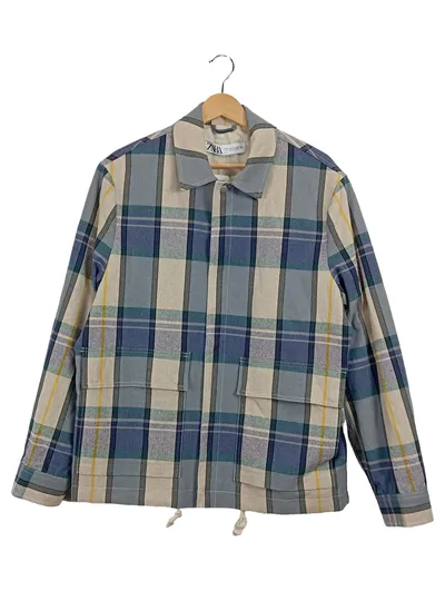 ZARA Herren Arbeitsjacke kariert Gr. M Baumwolle Polyester Casual