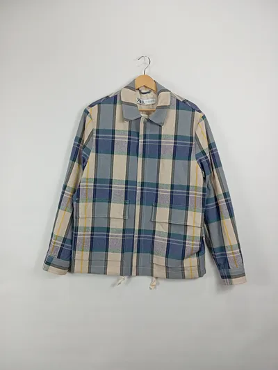ZARA Herren Arbeitsjacke kariert Gr. M Baumwolle Polyester Casual