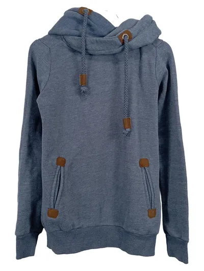 Sublevel Damen Kapuzenpullover Hoodie Gr. XS grau meliert Lederdetails