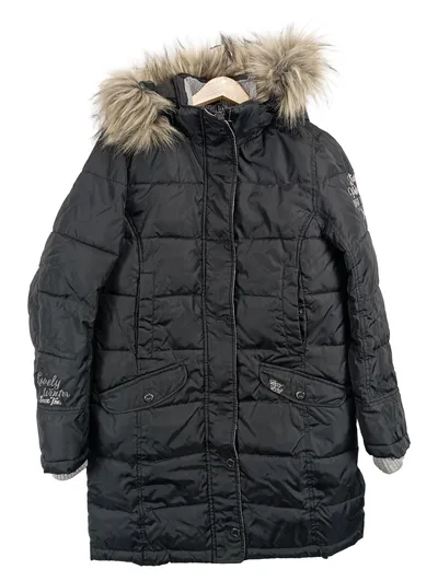 SOCCX Damen Winterjacke Steppjacke Kapuze Fellkragen Schwarz Gr. M