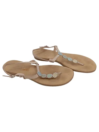 Rieker Damen Zehentrenner Sandalen Gr. 40 Beige Schmucksteine Sommer