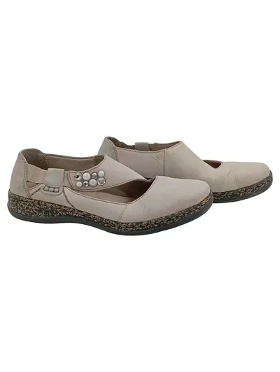 Rieker Damen Slipper Gr. 38 Beige Komfortschuhe Strasssteine Leder