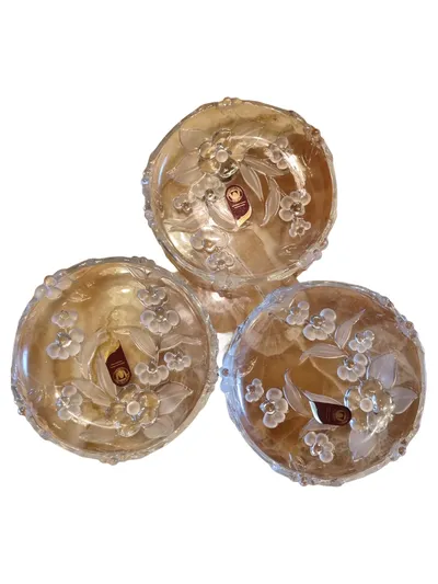 3x Walther Glas Dekoschalen Blumenmuster Transparent Made in Germany