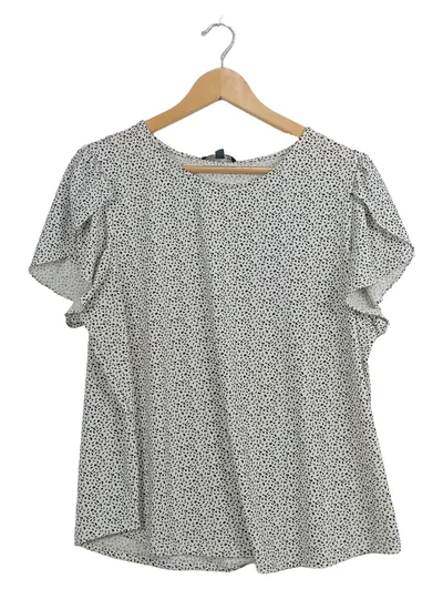 Adrianna Papell Damen Bluse XL 42 Weiß Schwarz Print Rüschenärmel