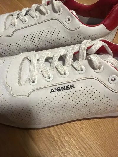 AIGNER Sneaker Low Herren Gr. 42 Weiß Rot Leder Sportlich