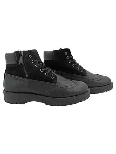 Trussardi Jeans Herren Stiefel Brogue Boots Schwarz Leder Gr. 41