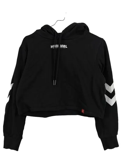 Hummel Damen Hoodie Crop Top Kapuzenpullover Logo Schwarz Gr. 36;S Baumwolle
