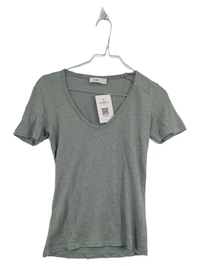 CLOSED Damen T-Shirt Gr. XXS Grün Leinen V-Ausschnitt Basic