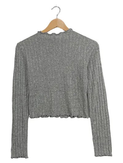 FashionNova Damen Rippstrick Pullover Langarmshirt Grau Gr. S Modisch