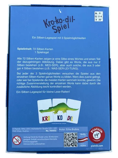 Piatnik Kro-ko-dil-Spiel Kartenspiel Silben-Legespiel Erika Bruhns ab 6 Jahre
