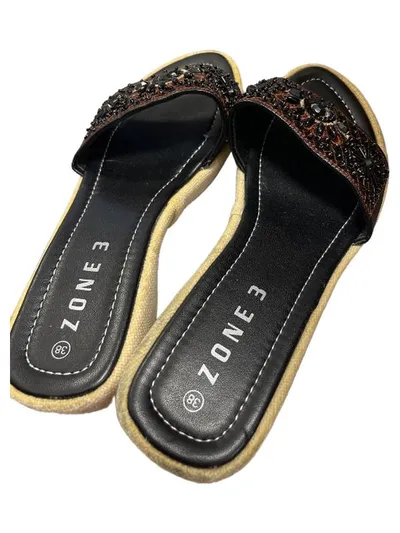 Damen Pantoletten Keilabsatz Gr. 38 Schwarz Strass Perlen Elegant