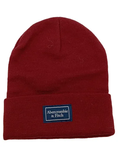 Abercrombie & Fitch Mütze Beanie Rot Herren Strickmütze Logo Casual