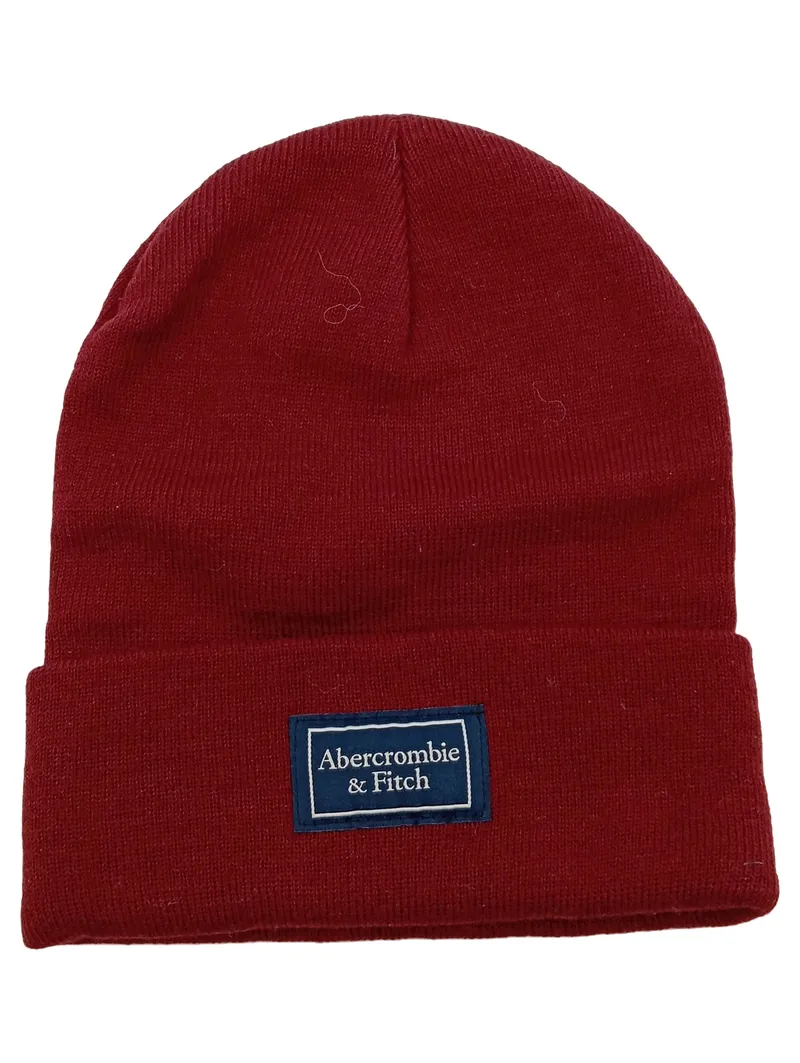 Abercrombie & Fitch Mütze Beanie Rot Herren Strickmütze Logo Casual 1