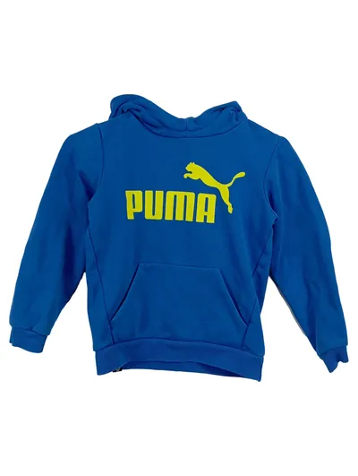 PUMA Kinder Kapuzenpullover Hoodie Gr. 128 Blau Gelb Logo Sportlich