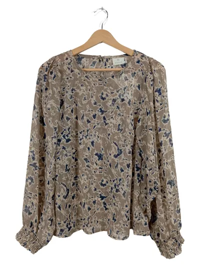 KAFFE Bluse Damen Gr. 40 Beige Blau Abstrakt Langarm Feminin