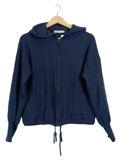 Betty & Co Damen Strickjacke Kapuze Gr. 40/L Blau Baumwolle Hoodie