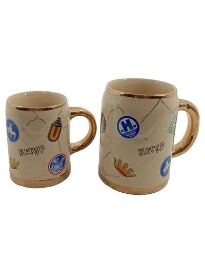 2x Dortmunder Bierkrug Keramik Urtyp Sammlerkrug Gold Henkel Vintage