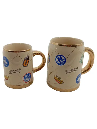 2x Dortmunder Bierkrug Keramik Urtyp Sammlerkrug Gold Henkel Vintage